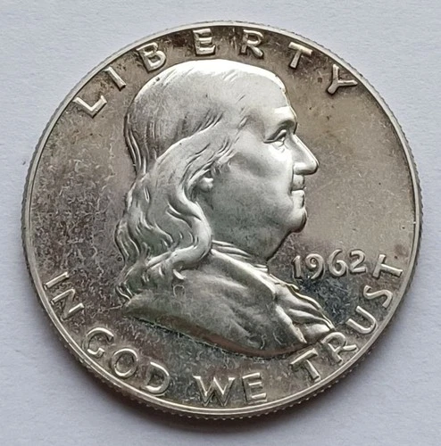 1962 Gem Proof Silver Franklin Halve, 50C Half Dollar coin