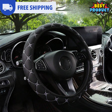 Car Steering Wheel Cover 15in 3d Leather Embroidered Wheel Anti Slip Soft Cover