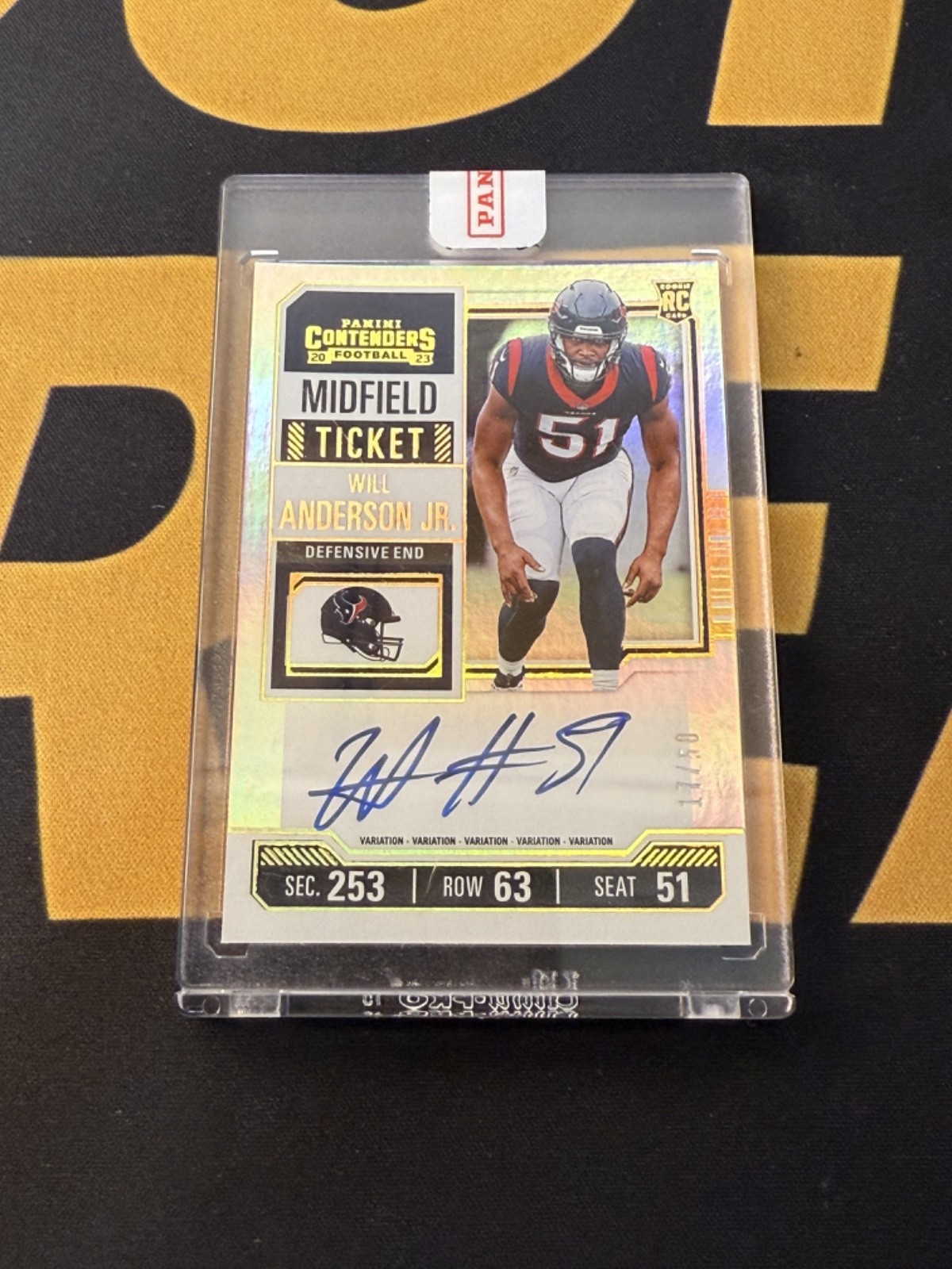 2023 Contenders Football Will Anderson Jr. #140 Rookie Midfield Ticket Auto /50