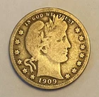 1909-o Barber Quarter Vg++ 5 letters in Liberty