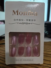 Monina Pink Sparkle Glossy Almond Shaped Press on Nails - New in Box - Set of 20