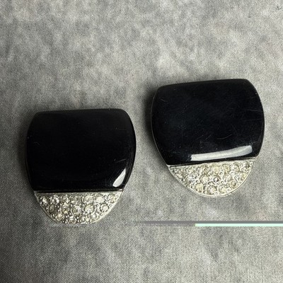 Art Deco Rhinestone & Black Enamel Buckle Set