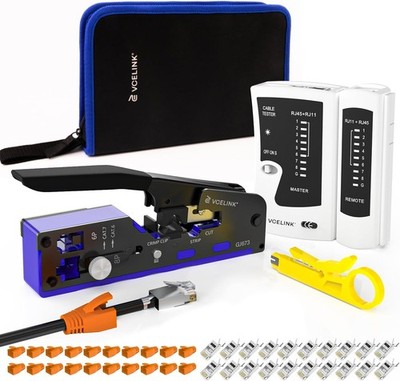 VCELINK Netzwerk Werkzeug Set, RJ45 Crimpzange mit 20 x RJ45 Stecker Cat7/Cat6a