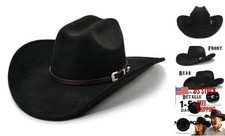 Cowboy Hat for Women and Men with Shapeable Wide Brim - Felt Large Raven Black