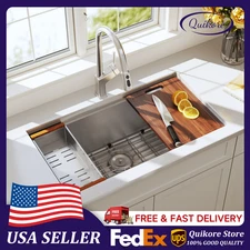 Quikore 32 Inch Undermount Workstation Single Bowl Handmade Kitchen Sink