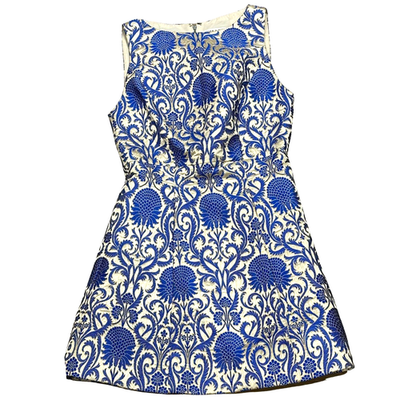 Alice + Olivia Women Blue Gold Brocade Mini Dress Fit Flare 600 /XS/ 6-8  UK | eBay
