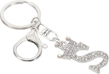 Initial Letter Keychain, Letter A-Z Crown Design Charm with Crystal Diamonds Dec