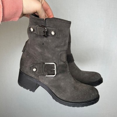 Alberto Ferrmani Women Gray Suede Buckle Moto Biker Boots Size 37.5