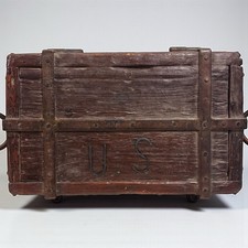 Vintage Antique US Army Military Wooden Storage Trunk Chest Money Cash Box