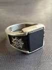 Vintage 925 Sterling Silver Black Onyx Ring Ship's Wheel Anchor Ring 9.5 US