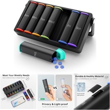 Large Travel Pill Box 7 Day Am Pm Twice Daily Organizer Rotatable Handle Black