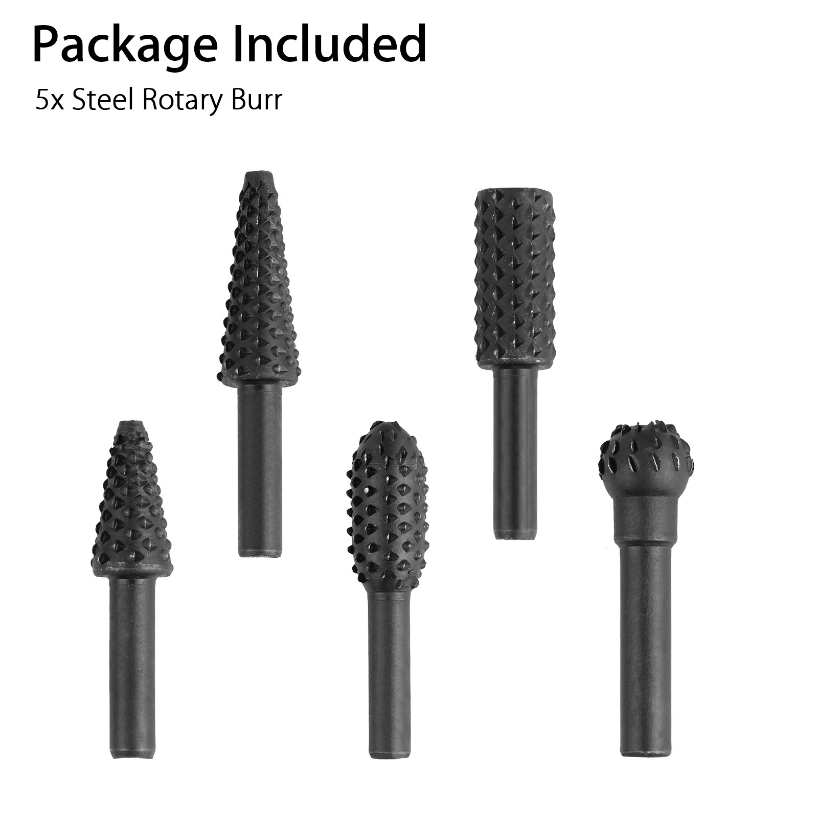 5PCS 1/4'' Rotary Burr Drill Bit Set for Dremel Die Grinder Wood Carving Tool