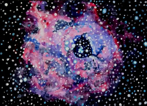 ACEO SPACE Rosette Nebula Stars Acrylic Painting Outer Space Signed 