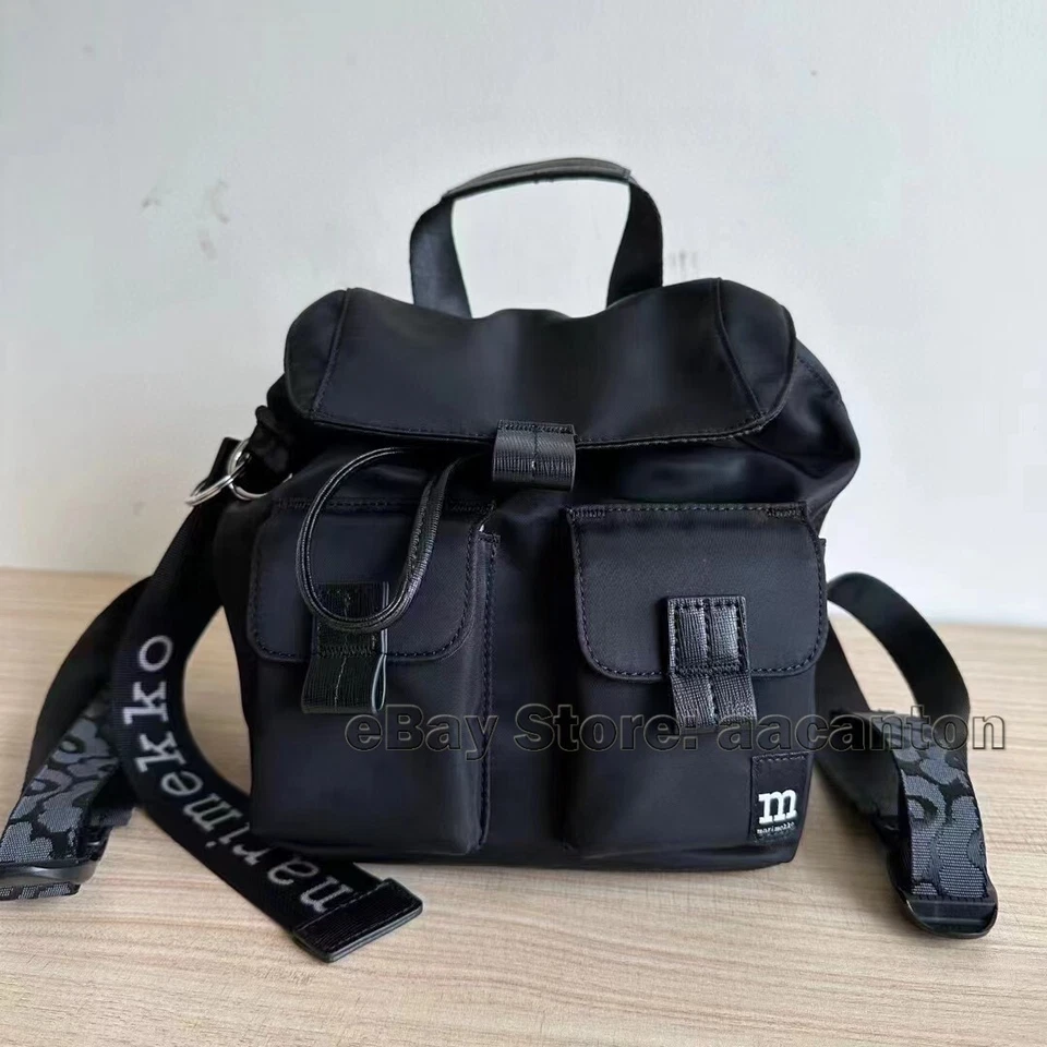 24ss Marimekko Negro Nylon Hombros Bolsas Impermeable Mochila Escolar Cartera Foto 4 de 4