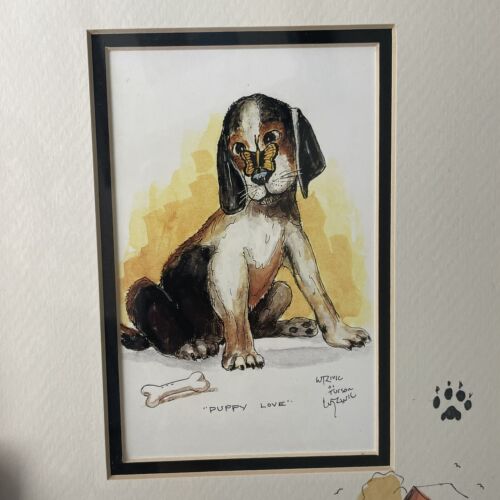William T Zivic Aquarell Gemälde Welpe Liebe Beagle Schmetterling 10,5 x 12,5 Zoll - Bild 3 von 12
