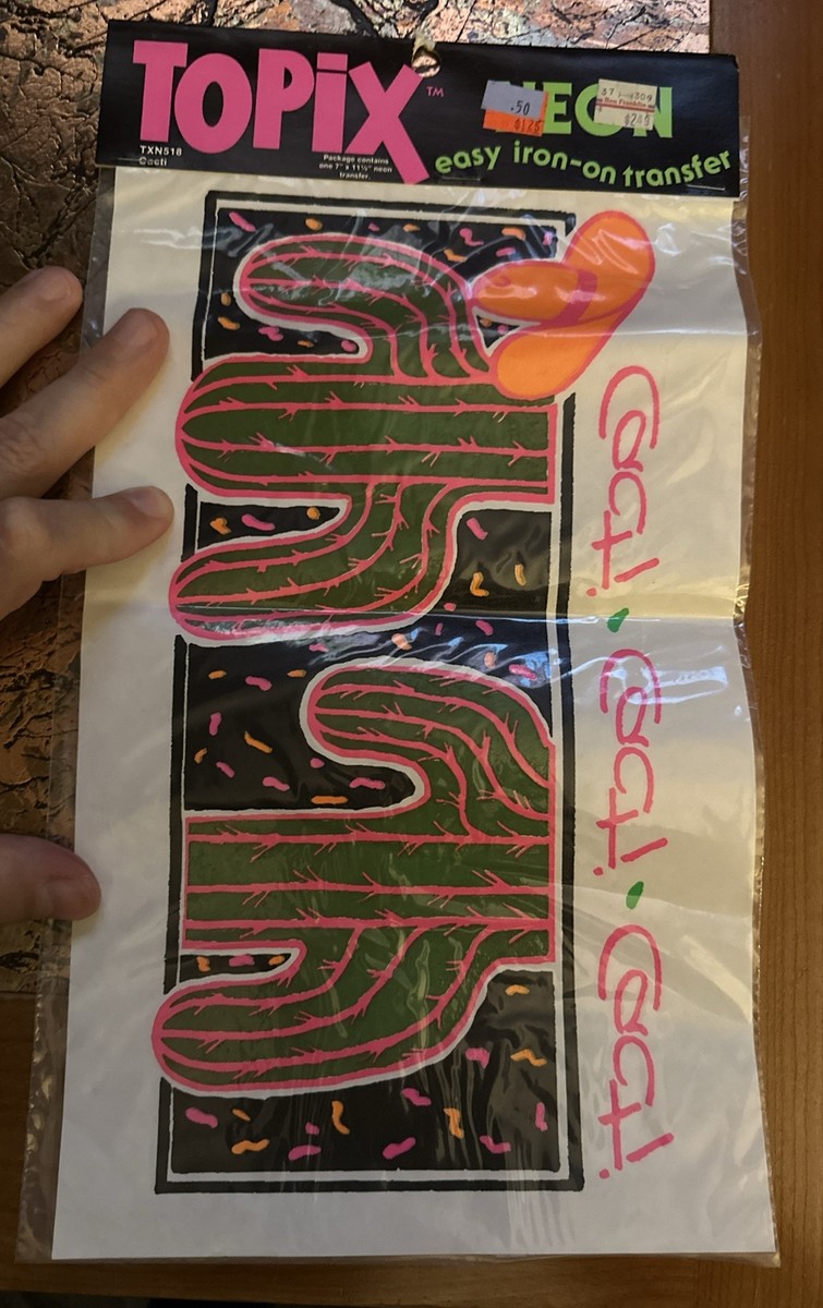 Vintage 80s Neon Iron-on T-shirt Transfer TOPIX NOS Cacti Arizona