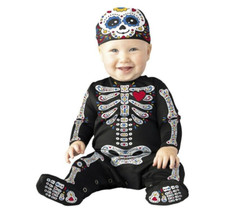Sugar Skull Baby Halloween Costume Jumpsuit w Cap Size 6-12 mo NWT 2-piece