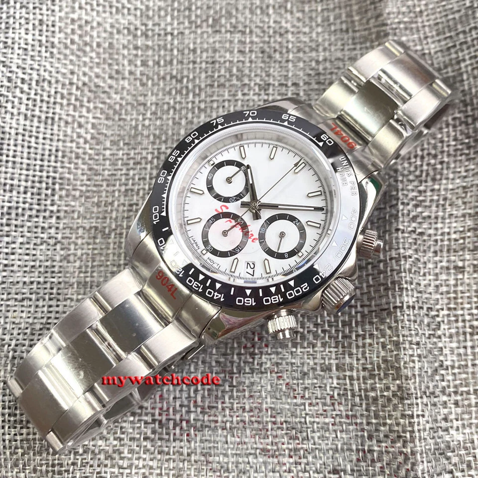 39mm Bliger White Dial Sapphire Glass VK63 full Chronograph quartz mens watch - Image 2 of 4
