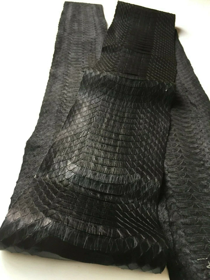 Asia Cobra Snake Skin Snakeskin Leather Hide Craft Supply Back Cut Aniline Black - Image 2 of 3