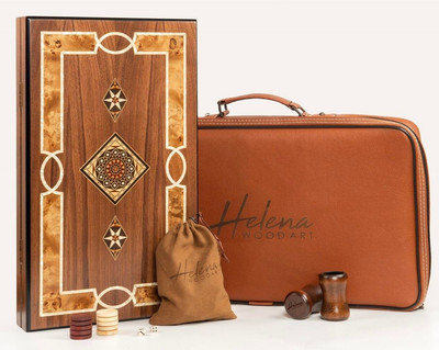 Genius Backgammon Set | Handmade Wood & Pearl | Premium Geschenkidee 20,5''  