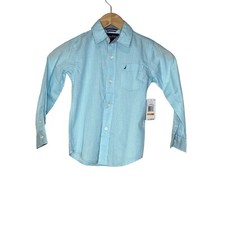 NWT Nautica Boys Long Sleeve Button Down Dress Shirt Light Blue Size Small 4