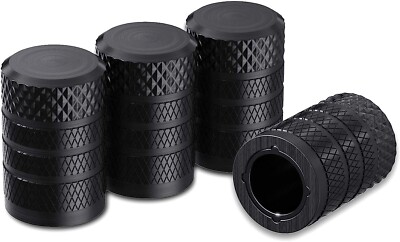 CKAuto Tire Valve Stem Caps, Black, 4 pcs/Pack, Anodized Aluminum Tire Valve Cap