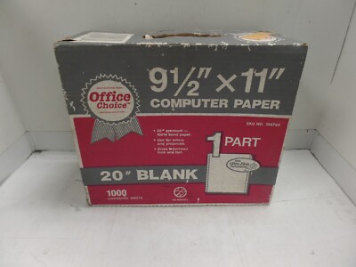 OFFICE CHOICE #20 Blank 1000 Continuous Sheets 9.5''x11'' Computer Paper #368704