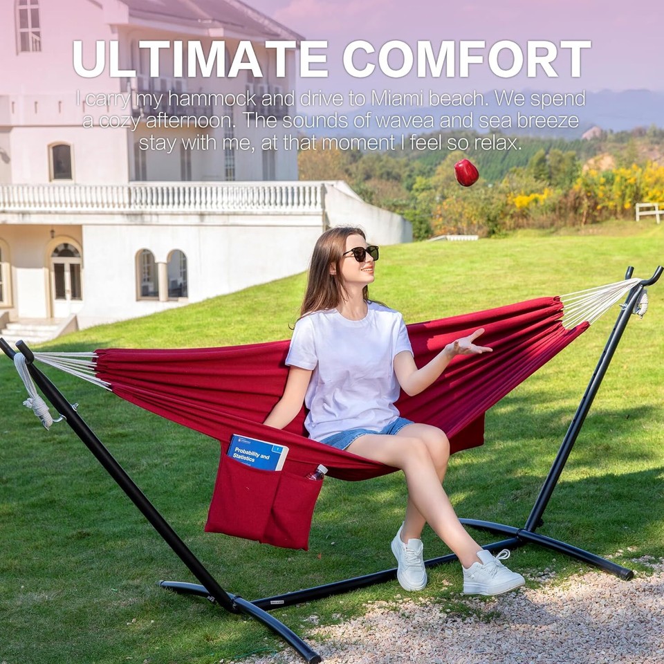 Double Hammock with Space Saving Steel Stand 2 Person Heavy Duty Garden