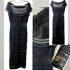 VINTAGE TADASHI~Long BLACK BODYCON DRESS~Mesh*Illusion Waist~FORMAL BLACK TIE~12