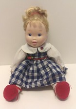 VTG 1996 EDEN PLUSH DOLL VINYL CLOTH ORIGINAL CLOTHES BLUE PLAID DRESS 15"