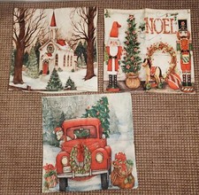 3 Country Rustic CHRISTMAS SANTA CHURCH RED TRUCK FARMHOUSE PILLOW COVERS 17X17