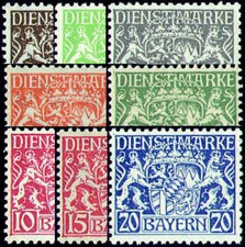 Bayern Dienstmarken postfrisch Nr. 16,17,21,22,25-28 je x+y