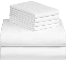 Lux Decor Collection White 6Pcs Bed Sheet Set Brushed Microfiber 1800 Queen