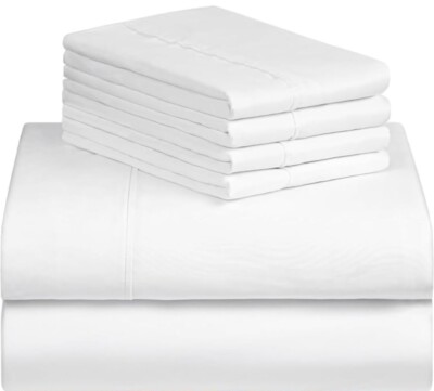 Lux Decor Collection White 6Pcs Bed Sheet Set Brushed Microfiber 1800 Queen