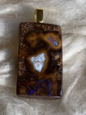 7.62 CT Natural Australian Boulder Opal Rectangle Blue Veins Green Fire Pendant