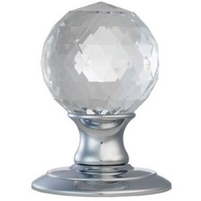 PAIR Crystal Mortice Round Door Knob 65mm Diameter Polished Chrome Rose