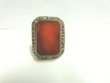 sterling silver ring w/ Carnelian marcasite stones sz 8 wgt 15.6 grams