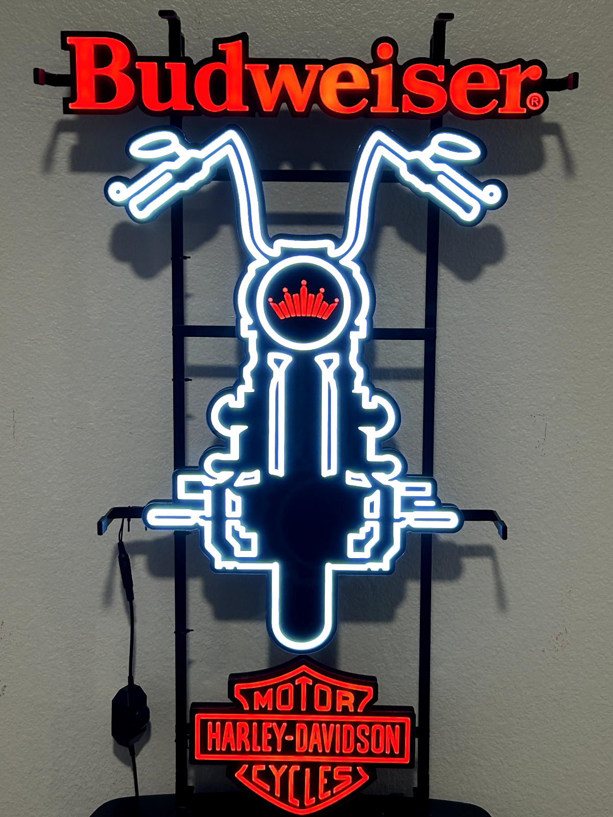 BUDWEISER HARLEY-DAVIDSON MOTORCYCLE LED BAR LIGHT MAN CAVE DISPLAY DECOR NEW