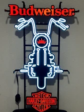 BUDWEISER HARLEY-DAVIDSON MOTORCYCLE LED BAR LIGHT MAN CAVE DISPLAY DECOR NEW
