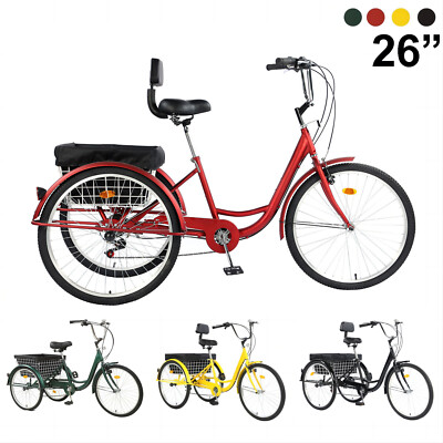 #ad 24 26quot;Adult Tricycle 7 Speed 3 Wheel Trike Bike Cruise w Basket For Exercise $225.99
