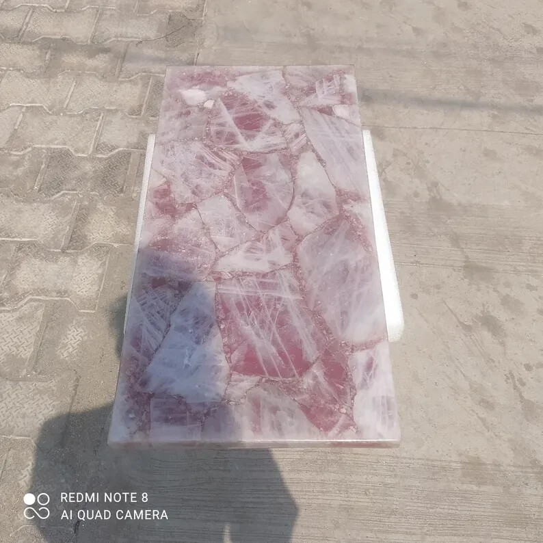 Rose Quartz Coffee Table Top Pink Crystal Centerpiece For Home Decor