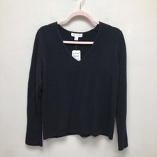 Treasure  Bond Womens Pullover Sweater Black Knit Long Sleeve V Neck XS New