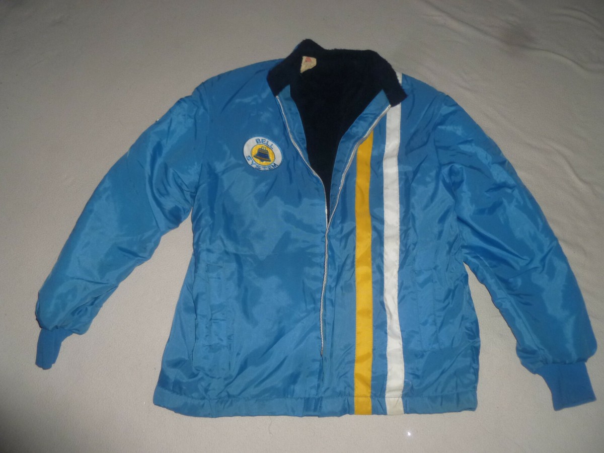 VINTAGE BELL SYSTEM BLUE YELLOW WHITE RACING JACKET SIZE VINTAGE BELL SYSTEM BLUE YELLOW WHITE RACING JACKET SIZE