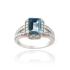 Natural Blue Topaz Gemstone with 925 Sterling Silver Ring for Women's 3299