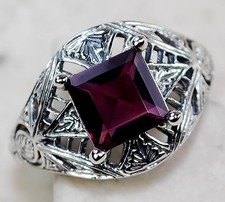 Natural Amethyst 925 Solid Sterling Silver Art Deco Ring Sz 6,7,8,9 US6