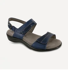 ($159) New SAS Nudu Women's Navy Black Heel Strap Sandals Size 8 S (Slim)