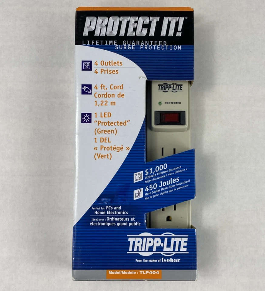Tripp-Lite TLP404 4-Outlet 390J Surge Protector 4ft Power Strip - Image 3 of 4