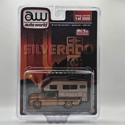 1983 CHEVROLET SILVERADO PICKUP W/CAMPER BRONZE 1/64 DIECAST AUTO WORLD CP8072