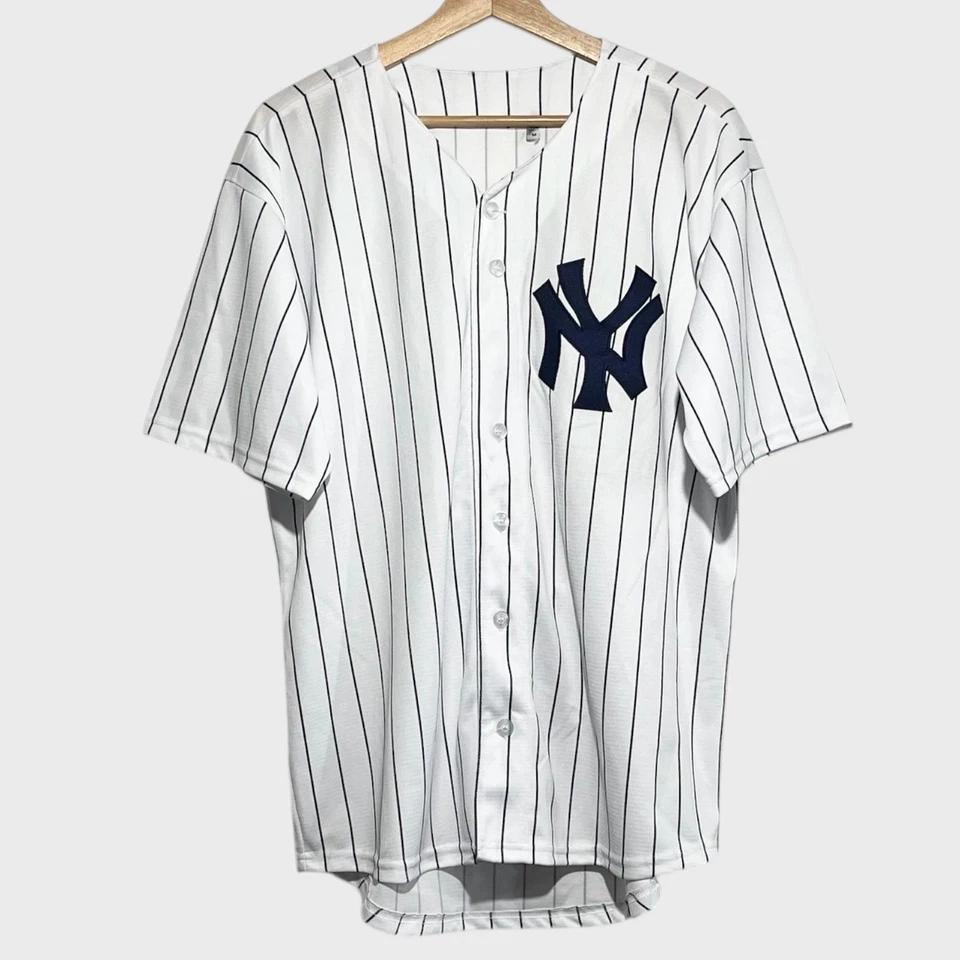 Yogi Berra New York Yankees White Pin Striped MLB Baseball Jersey Medium M - Image 2 of 4