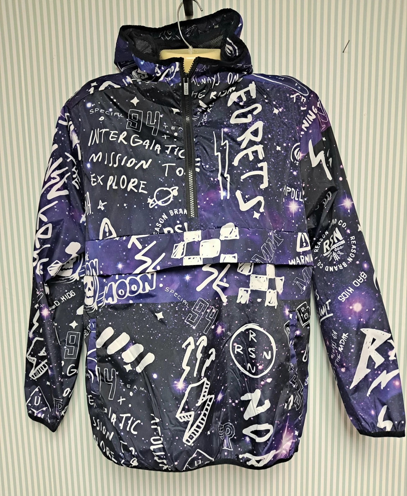 💖Reason Windbreaker Adult-Small Hooded 1/4 Zip Graffiti Artsy Whimsey Skater